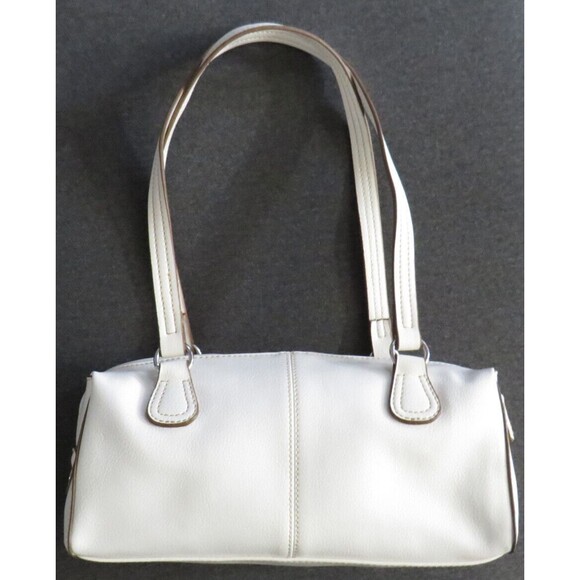 White Pebbled Faux Leather Double Strap Shoulder Bag Purse - Picture 3 of 7